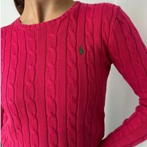 Ralph Lauren Pink Cable Knit Crewneck Sweater